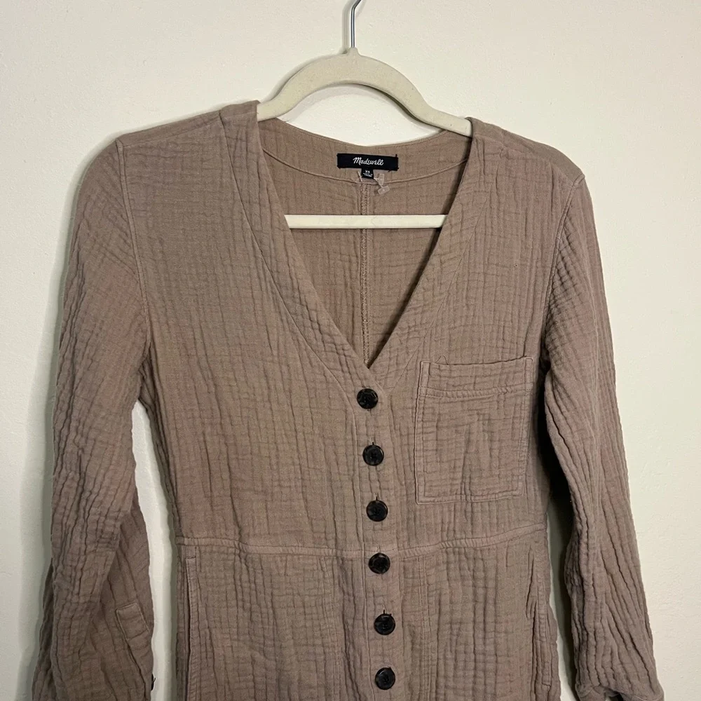 Madewell Taupe‎ Button-Front Jumpsuit
